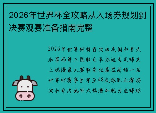 2026年世界杯全攻略从入场券规划到决赛观赛准备指南完整