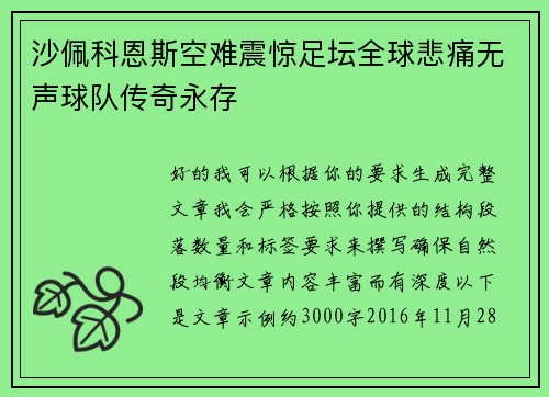 沙佩科恩斯空难震惊足坛全球悲痛无声球队传奇永存